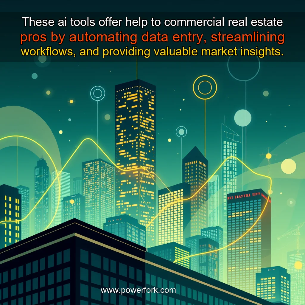 Artistic representation for These ai tools offer help to commercial real estate pros by automating data entry, streamlining workflows, and providing valuable market insights. they can analyze vast amounts of data quickly, identify trends, and make predictions, enabling real estate professionals to make more informed decisions.