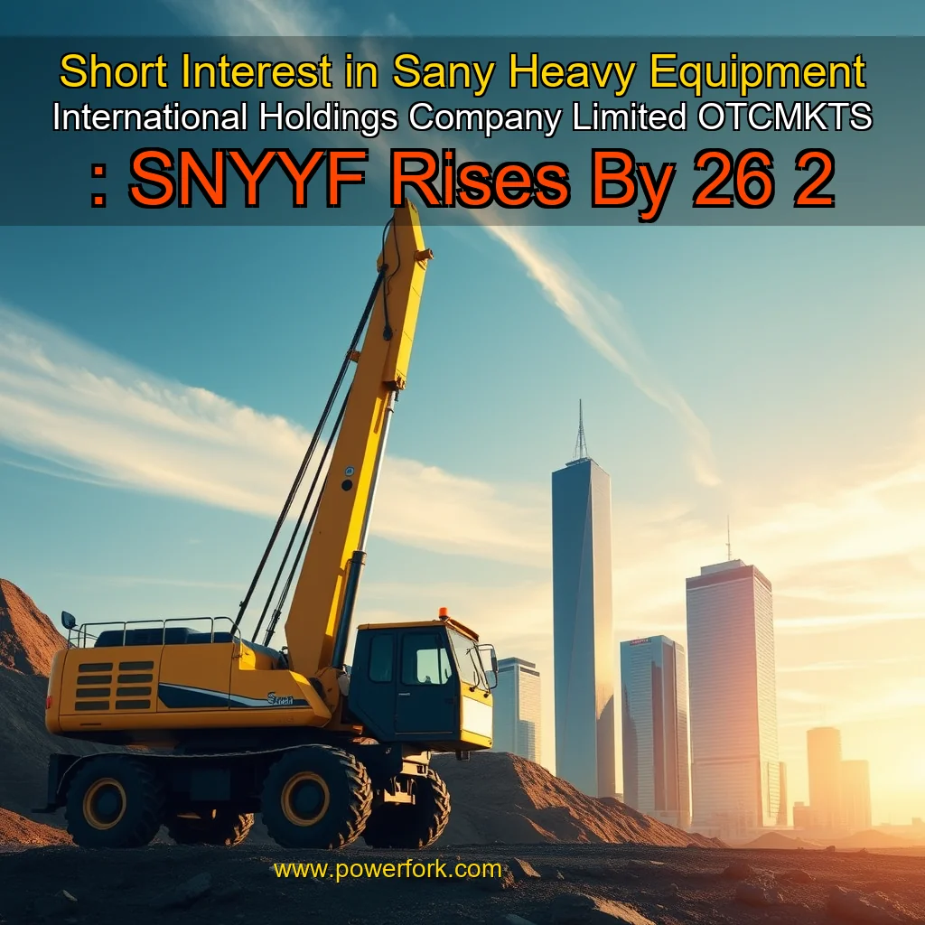 Artistic representation for Short Interest in Sany Heavy Equipment International Holdings Company Limited OTCMKTS : SNYYF Rises By 26 2